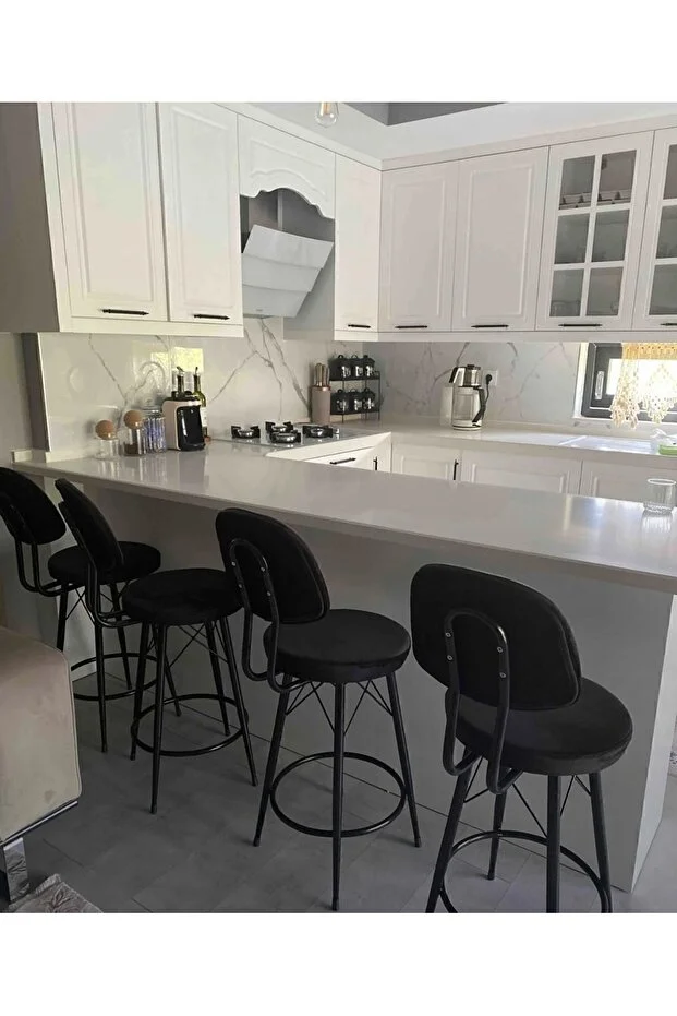 Yeni Babyface Kumaş Dolce Bar Sandalyesi 75 Cm Siyah. 100 Ile 115 Cm Arası Ada& Masalara Uygundur.